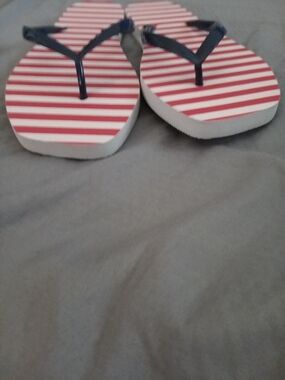 Target Shade & Shore Red and White Striped Flip Flops with Navy Straps
